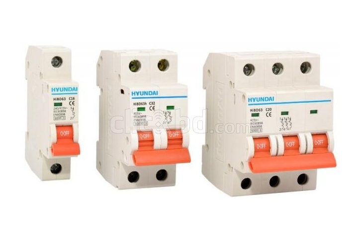 Aptomat MCB loại thanh cài Hyundai HiBD125 (2P), 63~125A, 10kA